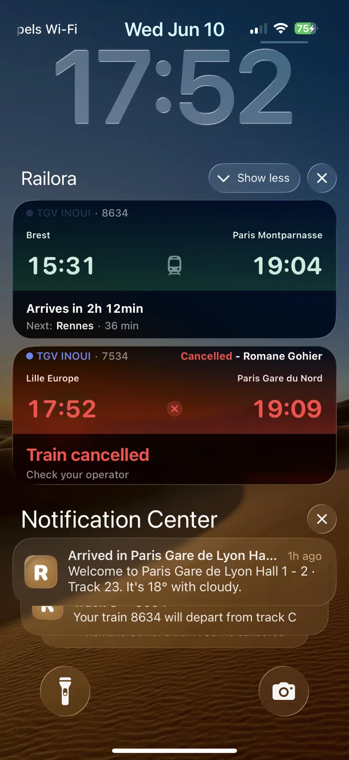 Railora — Live Activity on the lock screen